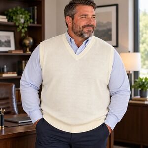 Inserch Classic Cream Sweater Vest Men's 2XL Grandpacore Preppy Minimalist Y2K